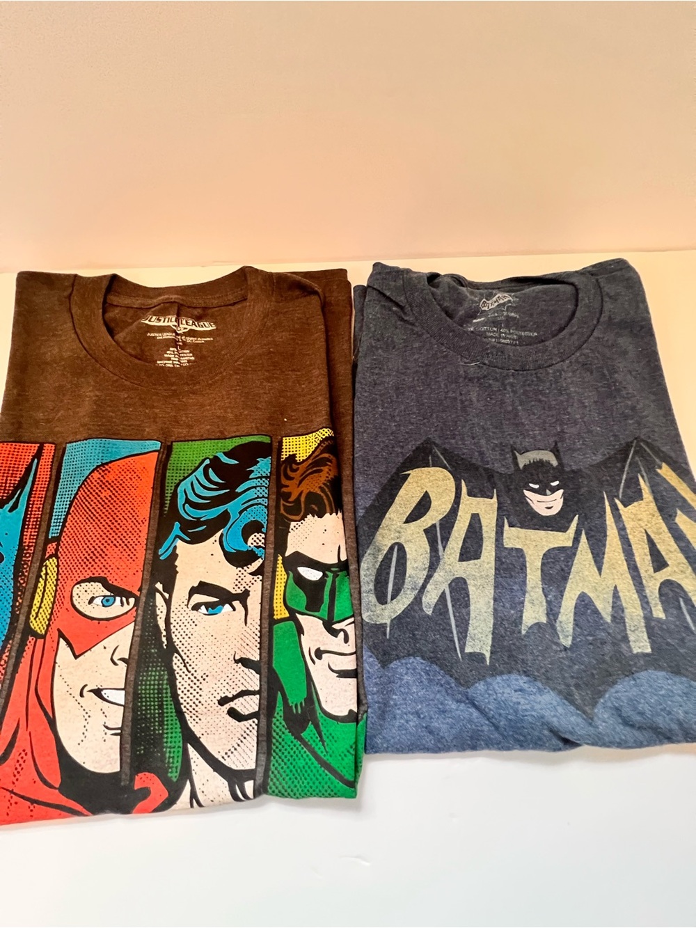 Lot of 2 DC Comics Graphic T-Shirts Batman Justice League Distressed Tees